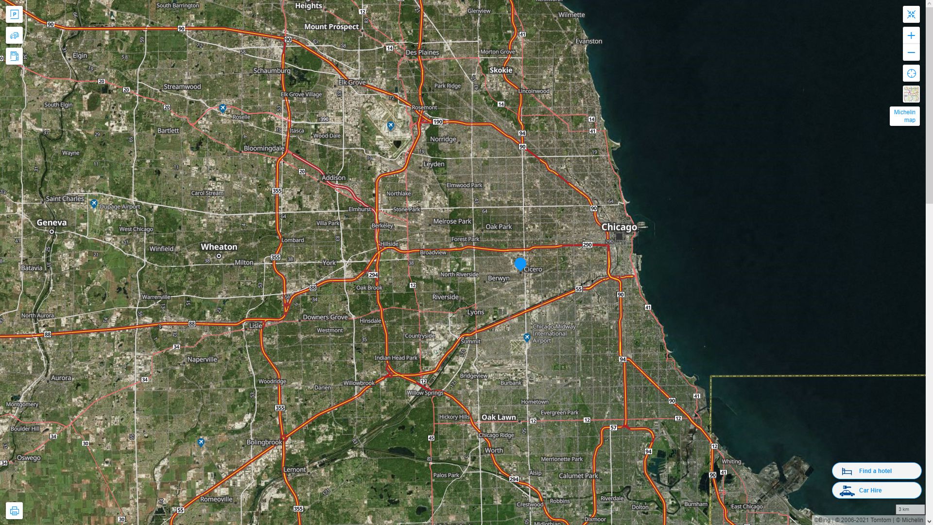 Cicero illinois Highway and Road Map with Satellite View